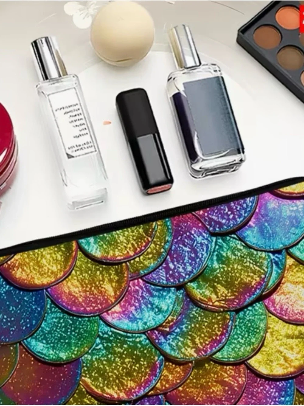 Matte finish Multicolor Mermaid Scale printed Cosmetic Bag
